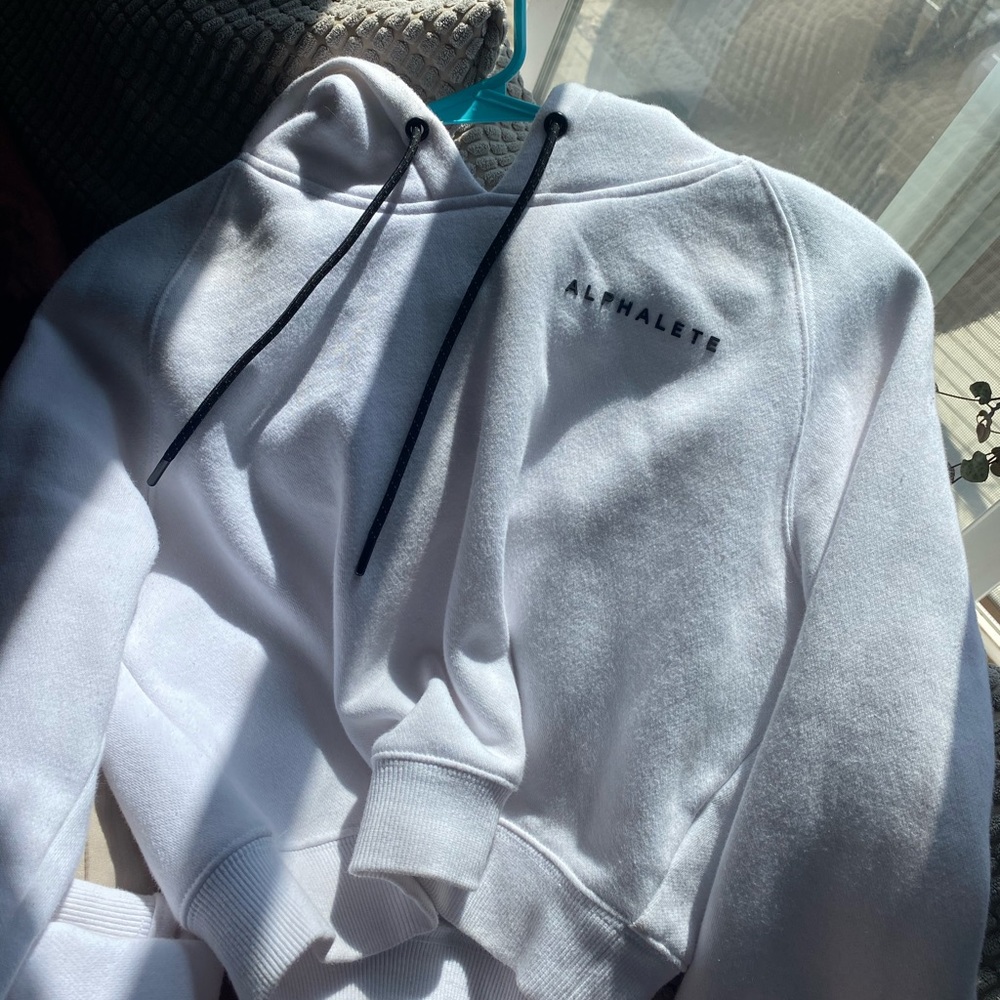 White Alphalete Cropped Hoodie